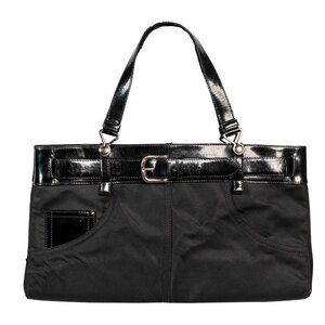 CHRISTIAN DIOR SAC A MAIN BLACK BELT BUCKLE NYLON BAG.